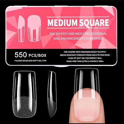 Diboniur Medium Square Nail Tips 550Pcs Full Cover 11 Sizes Soft Gel