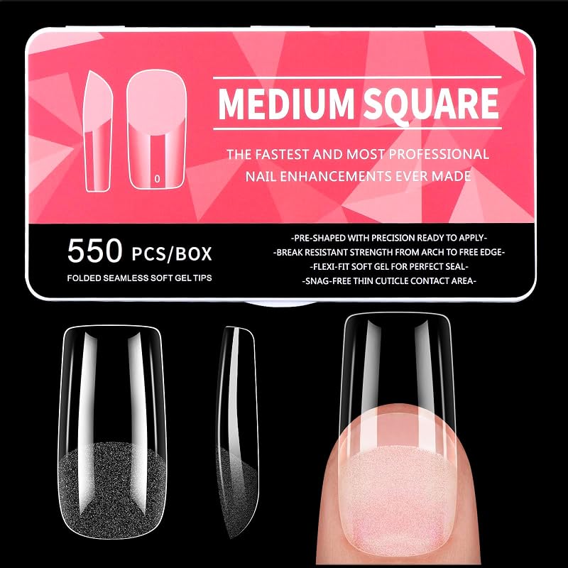 Diboniur Medium Square Nail Tips 550Pcs Full Cover 11 Sizes Soft Gel