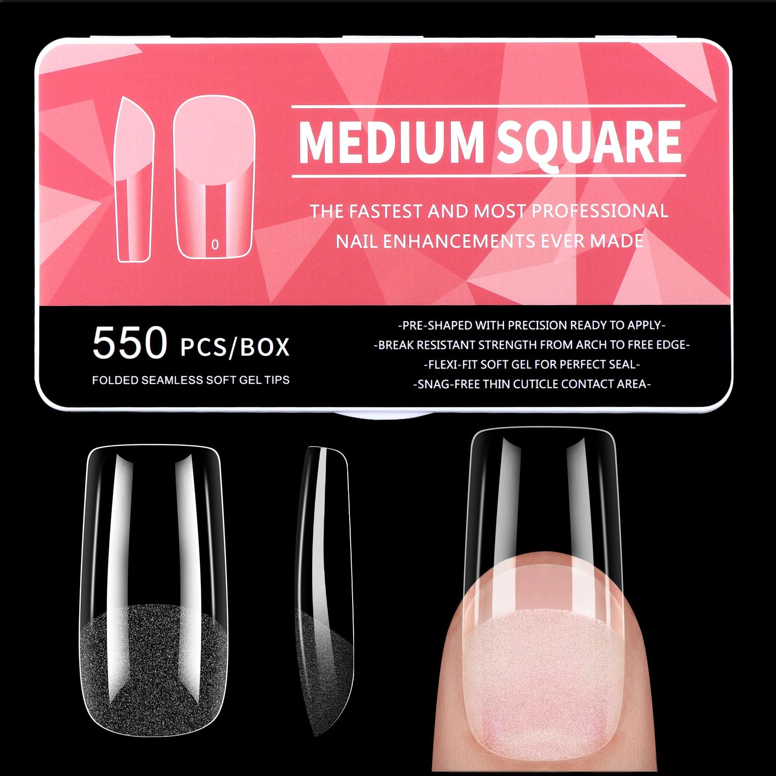 Diboniur Medium Square Nail Tips - 550PCS Full Cover, 11 Sizes Half Matte Soft Gel Tips for Gel Extensions, French Manicure and Nail Art — image 1