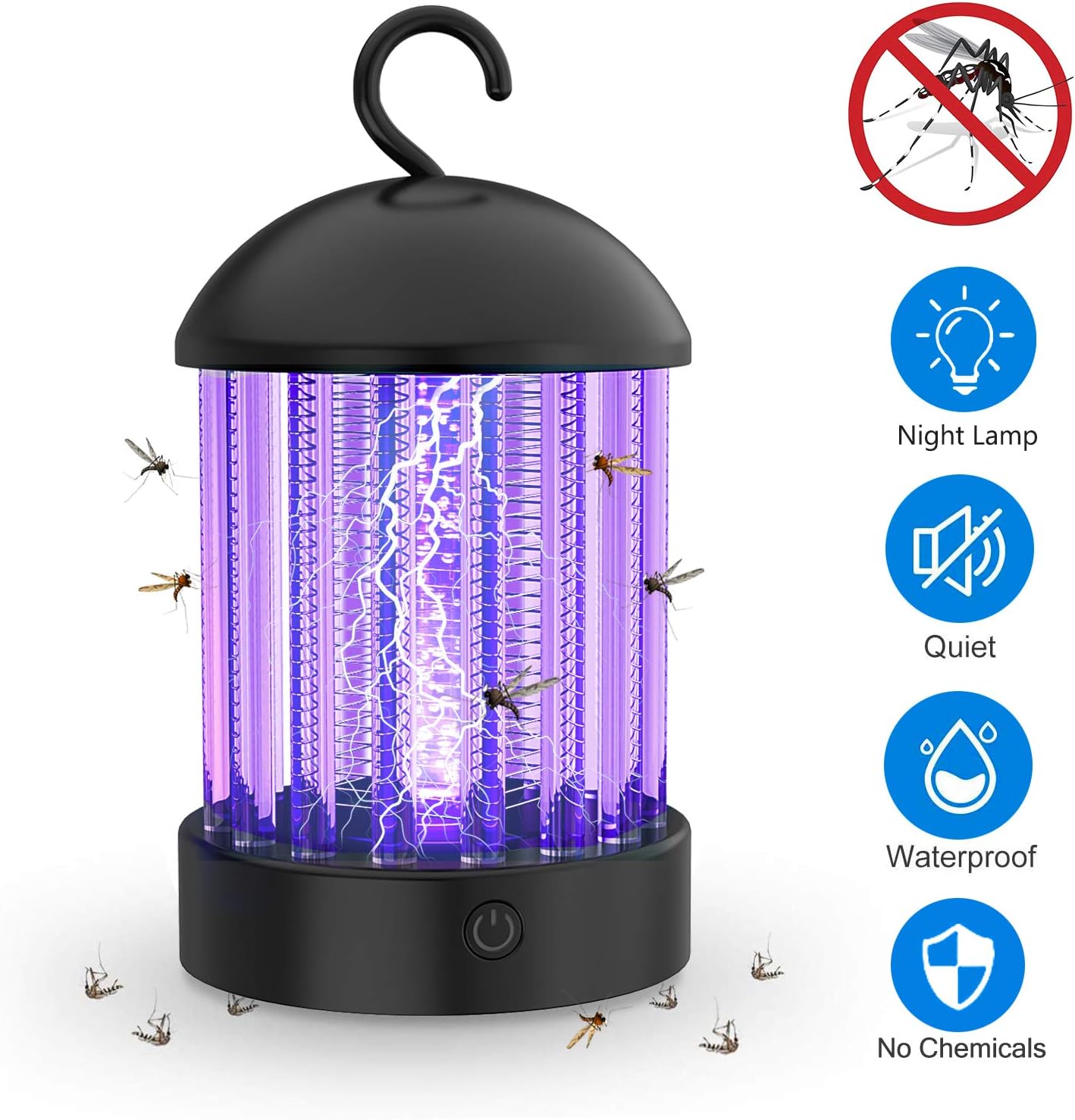 Electric Bug Zapper, Mosquito Killer Lamp Fly Insect Trap Waterproof, Rechargeable Non-Toxic Silent Mosquito Attractant Trap Portable Pest Control for Indoor Outdoor Backyard Patio Camping Office