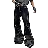 DFGIGT Men‘s Irregular Sutures Flared Jeans Bell Bottom Jeans Disco Pants 60s 70s Retro Trousers