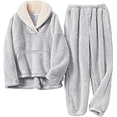 Kissonic Girls Fuzzy Pants Set Lapel Collar Pullover Fluffy Sweatshirt Fleece Pants Sweatsuit 2 Piece Outfits