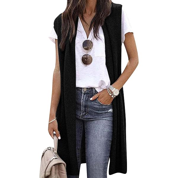 ZXZY Women Casual Sleeveless Open Front Tunic Vest Long