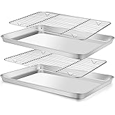 E-far Baking Sheet with Wire Rack (2 Pans + 2 Racks), Stainless Steel Cookie Sheets Pan & Cooling Rack for Baking Cookies/Jelly Rolls, Non Toxic & Heavy Duty, Oven & Dishwasher Safe, 16 x 12 x 1 Inch