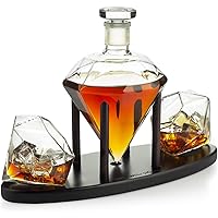 The Wine Savant Diamond Whiskey Decanter l With 2 Diamond Glasses Liquor, Scotch, Rum, Bourbon, Vodka, Tequila Decanter