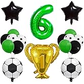 Soccer Champion Cup Balloon Set 6th Birthday Decoration Green Number 6 Foil Soccer Balloon Decoration Star Balloon 6th Birthday Party Bouquet Balloon for Children Boy Birthday Party Football Party