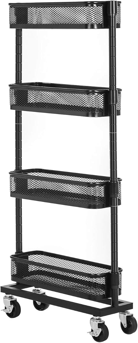 Amazon Songmics キッチンワゴン キッチンカートスリム4段すき間収納 隙間ワゴン 幅13 5cmメッシュタイプ キャスター付き Bsc065 キッチンワゴン 収納カート オンライン通販