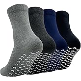 SOJOFEL Non Slip Grip Socks for Men - Anti Skid Crew Socks for Women for Hospital Elderly Yoga Pilates Fitness 4 Pairs