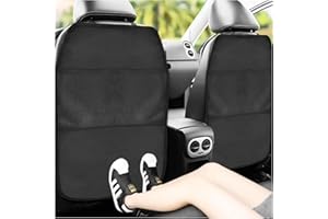 SHMZK 2 PCS Kick Mat Back Seat Protector, Waterproof Car Backseat Protective Kick Mat with 2 Mesh Pockets, Large Vehicle Seat Back Kick Mat Organizer for Kids, Car Accessories