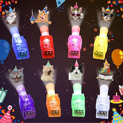 48PCS Finger Lights, Cat Birthday Theme Party Favors Decorations, Glow in the Dark Finger Flashlights Bulk for Kids, Light Up Toys for Back to School Classroom Prizes Goodie Bags Trick or Treating