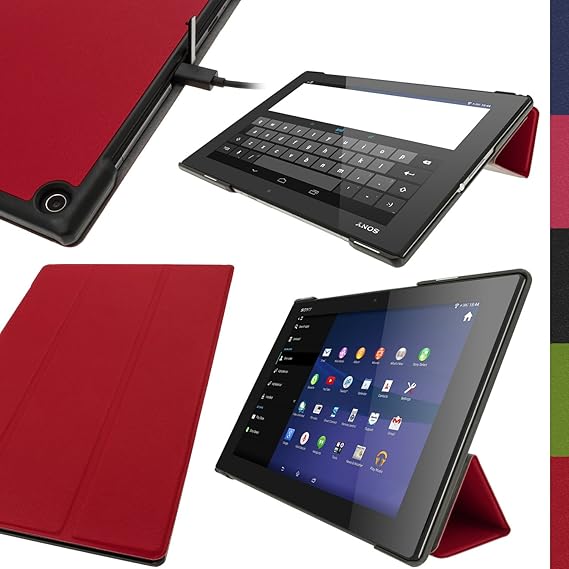 igadgitz Rot PU Ledertasche Hülle Smart Cover für Sony Xperia Z2 Tablet SGP511 10.1' mit Multi Winkelbetrachtung Stand + Auto