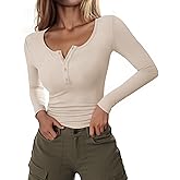 Stelle Women Henley Long Sleeve Crop Tops Ribbed Knit Button Slim Fitted Tops Casual Basic T Shirts