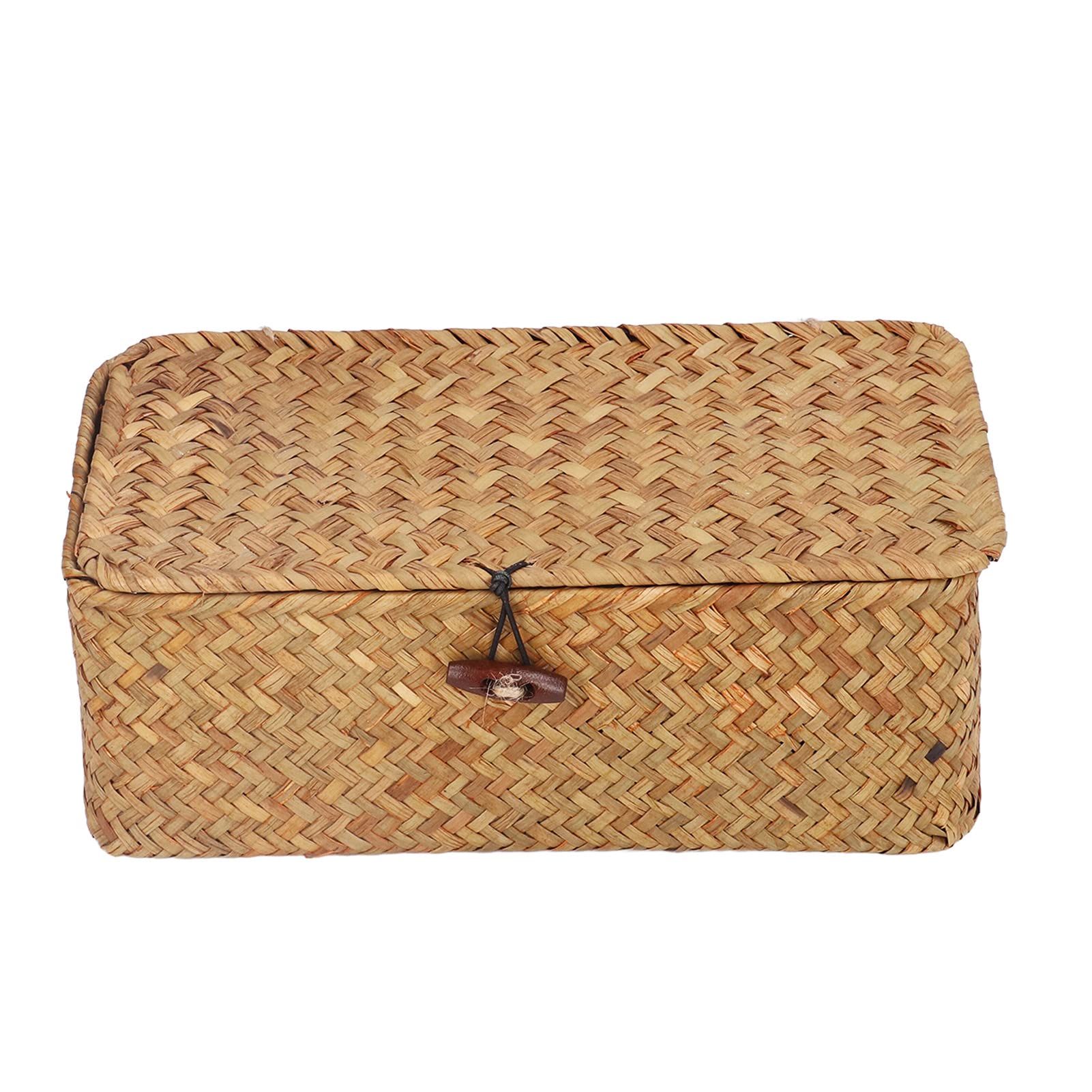 Natural Seagrass Storage Basket Box Woven Rectangular Shelf Basket Bins Desktop Organizer with Lids (S)