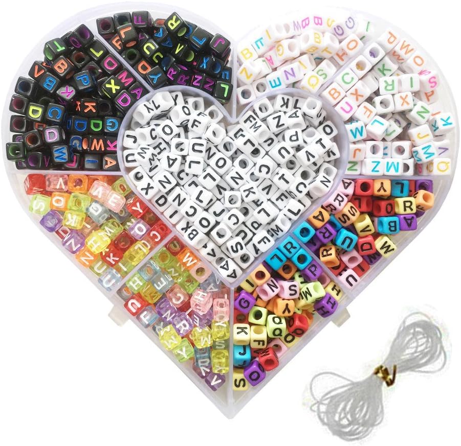 NEFUTRY Alphabet Letter Cube Beads Colored Kit Kids DIY Bracelets, 1000pcs 6MM Mixed A-Z Beads