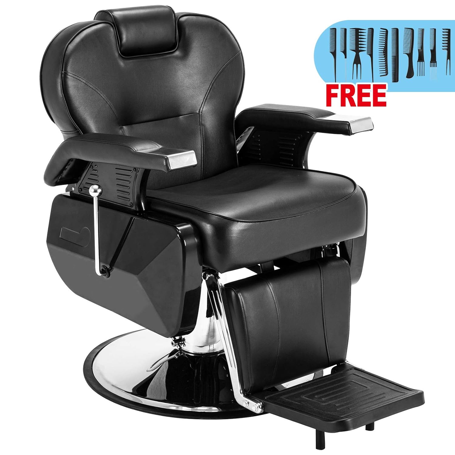 Artist Hand Black All Purpose Hydraulic Recline Barber Chair with Free Hair Styling Comb Set Salon Beauty Styling Chair for Beauty Shop: Beauty