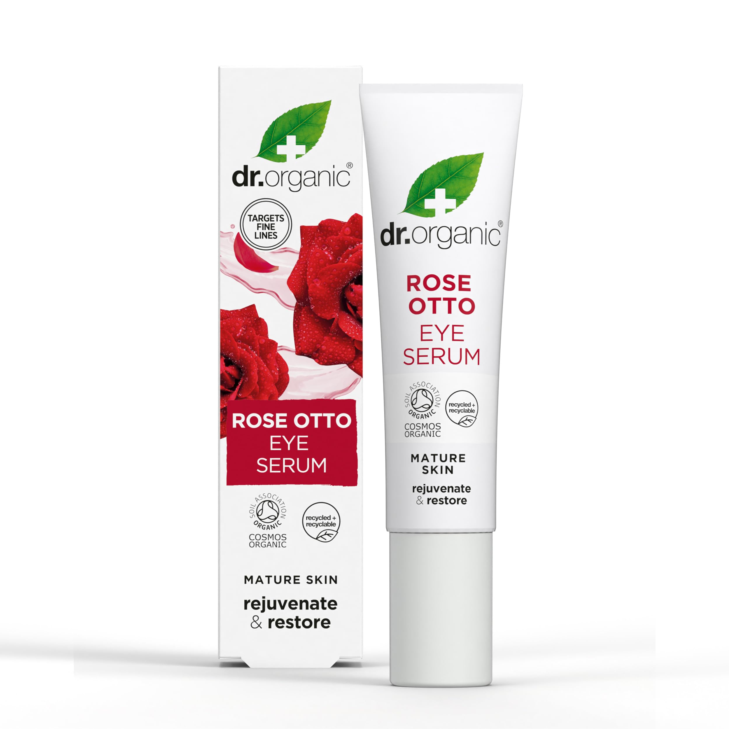 Dr Organic Rose Otto Eye Serum, Restoring, Fine Lines, Mens, Womens, Natural, Vegan, Cruelty-Free, Paraben & SLS-Free, Recycled & Recyclable, Organic, 15ml, Packaging may vary