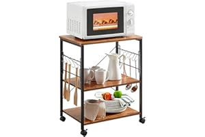Mr IRONSTONE Microwave Cart 23.7'' for Small Space, 3-Tier Microwave Stand Coffee Cart Rolling Kitchen Utility cart on Wheels, Vintage