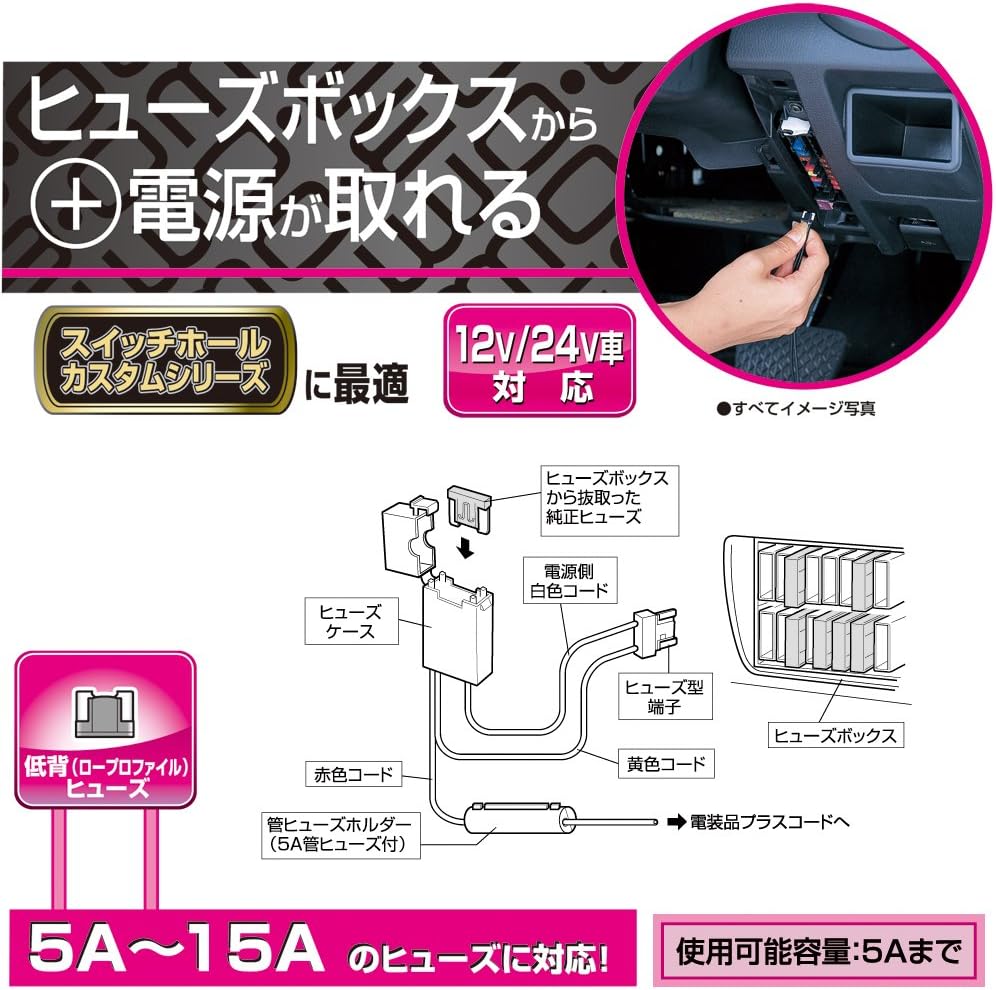 Amazon カーメイト Carmate ヒューズボックスから 電源が取れる 電源キット 低背ヒューズ用 ブラック Me129 ヒューズ 車 バイク