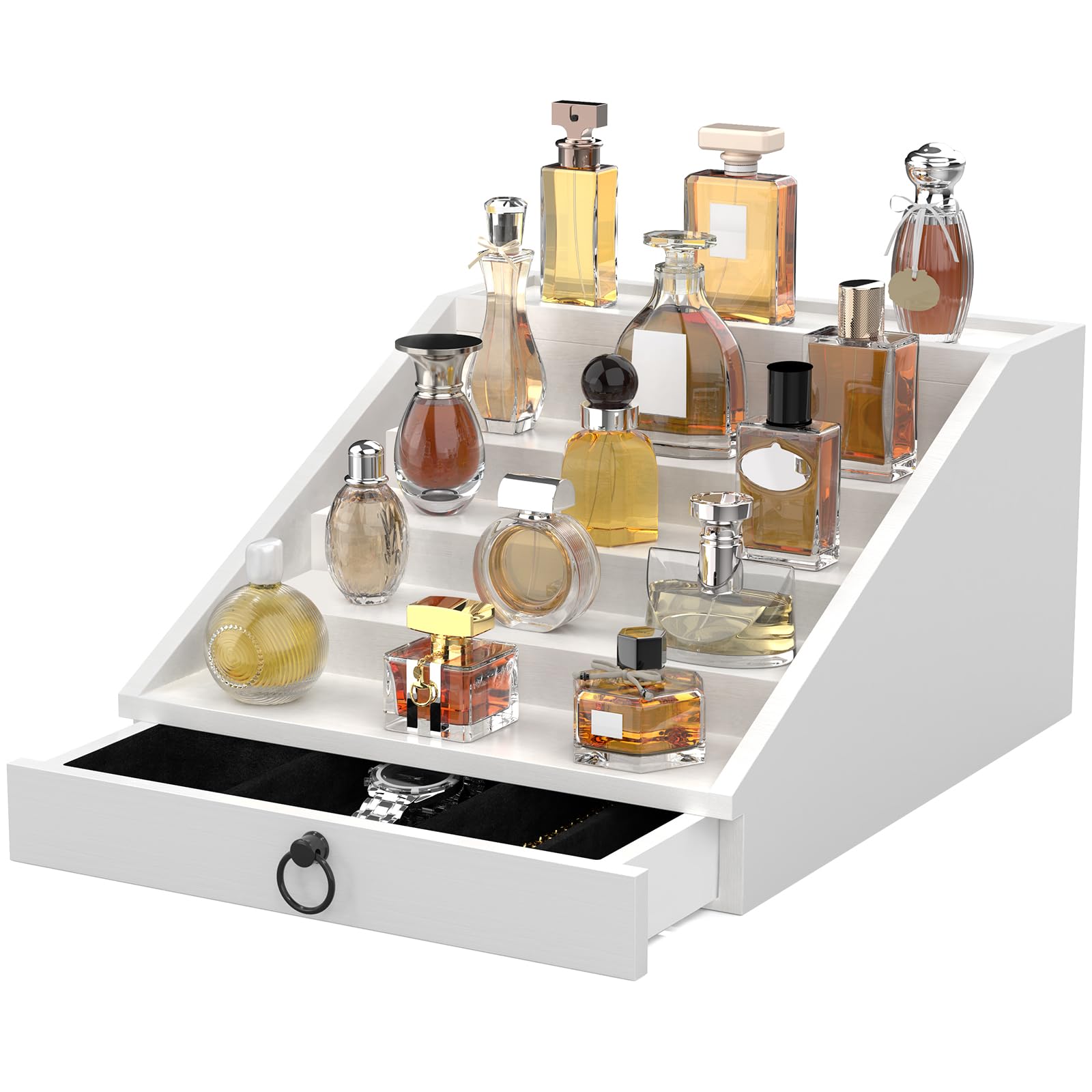 Photo 1 of **UNTESTED**
upcessory Wooden Cologne Organizer for Men Enhanced 5 Tier Cologne Stand Shelf Perfume Organizer with Velvet Lined Drawer & Hidden Storage Perfume Display Holder for Dresser Nice Gift (Elegant White)