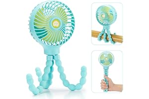 snawowo Mini Handheld Personal Portable Fan, Baby Stroller Fan, Car Seat USB or Battery Powered, with Flexible Tripod Clip on Student Bed Desk Bike Crib Treadmill Camping Traveling (Green)