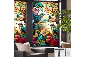 SIMPASTE Window UV Protection Privacy Film:Non-Adhesive Static Cling Decorative Window Film with Installation Tools,Stained Glass Window Film for Kitchen,Study,Bathroom,and Shower Doors,17.7 x 39.4 inches.