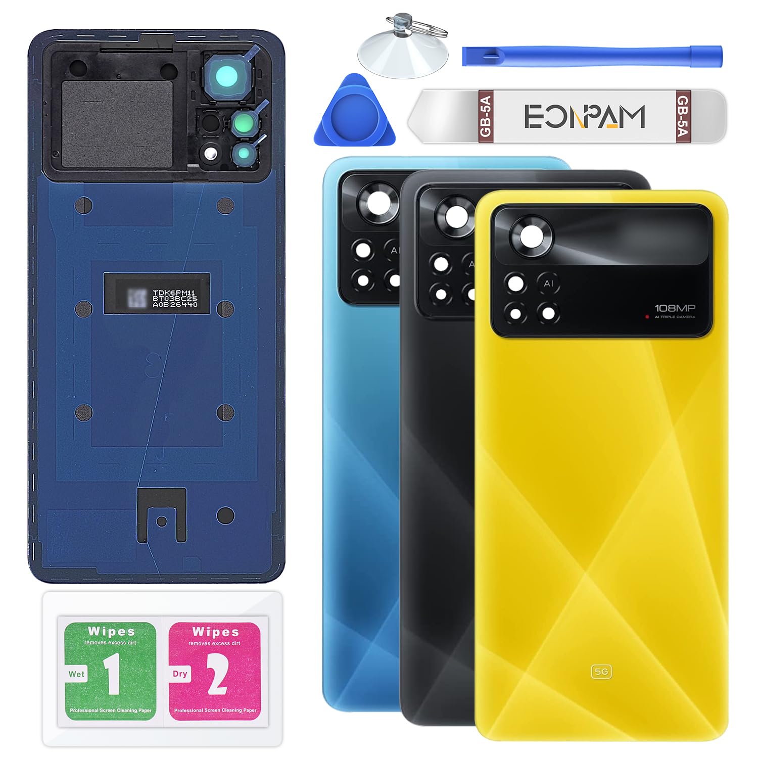 Eonpam Back Cover Glass for Xiaomi Poco X4 Pro 5G Rear Glass Replacement with Camera Lens + Repair Kit Genuine Rear Housing (Poco Yellow)