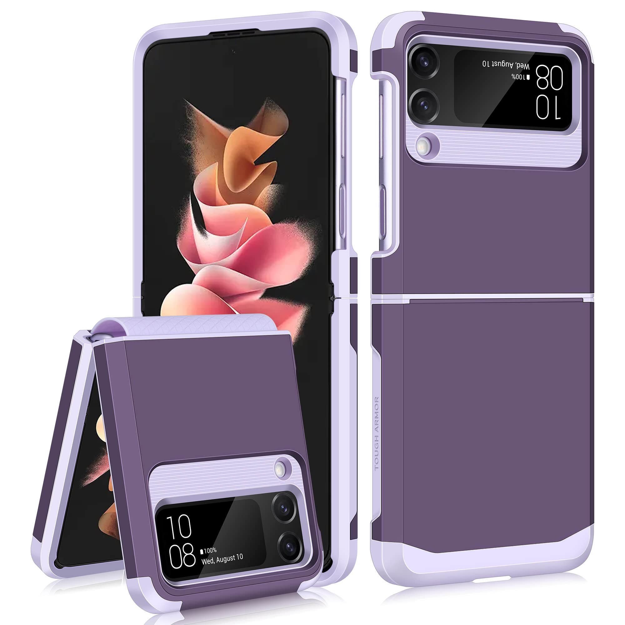 SAMONPOW Compatible with Samsung Galaxy Z Flip 3 Case with Upgraded Hinge Protection Dual Layer Hard PC Soft TPU Bumper Full Body Shockproof Flip 3 Phone Case for Galaxy Z Flip 3 5G (Purple)