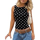 VFURYGD Women Vintage Polka Dot Tank Top Y2K Crop Top Slim Fit Vest Going Out Top