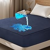 Ohgeni 100% Waterproof Mattress Protector, California King Navy Blue Size, Fitted Sheet with Deep Pockets, 6''-18'', Premium Noiseless Breathable Soft Material, Mattresses Cover for Bed