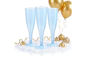 WDF 36 Pack Clear Blue Plastic Champagne Flutes - 7OZ Blue Champagne Flutes Plastic, Champagne Glasses Disposable for Party Wedding New Year's