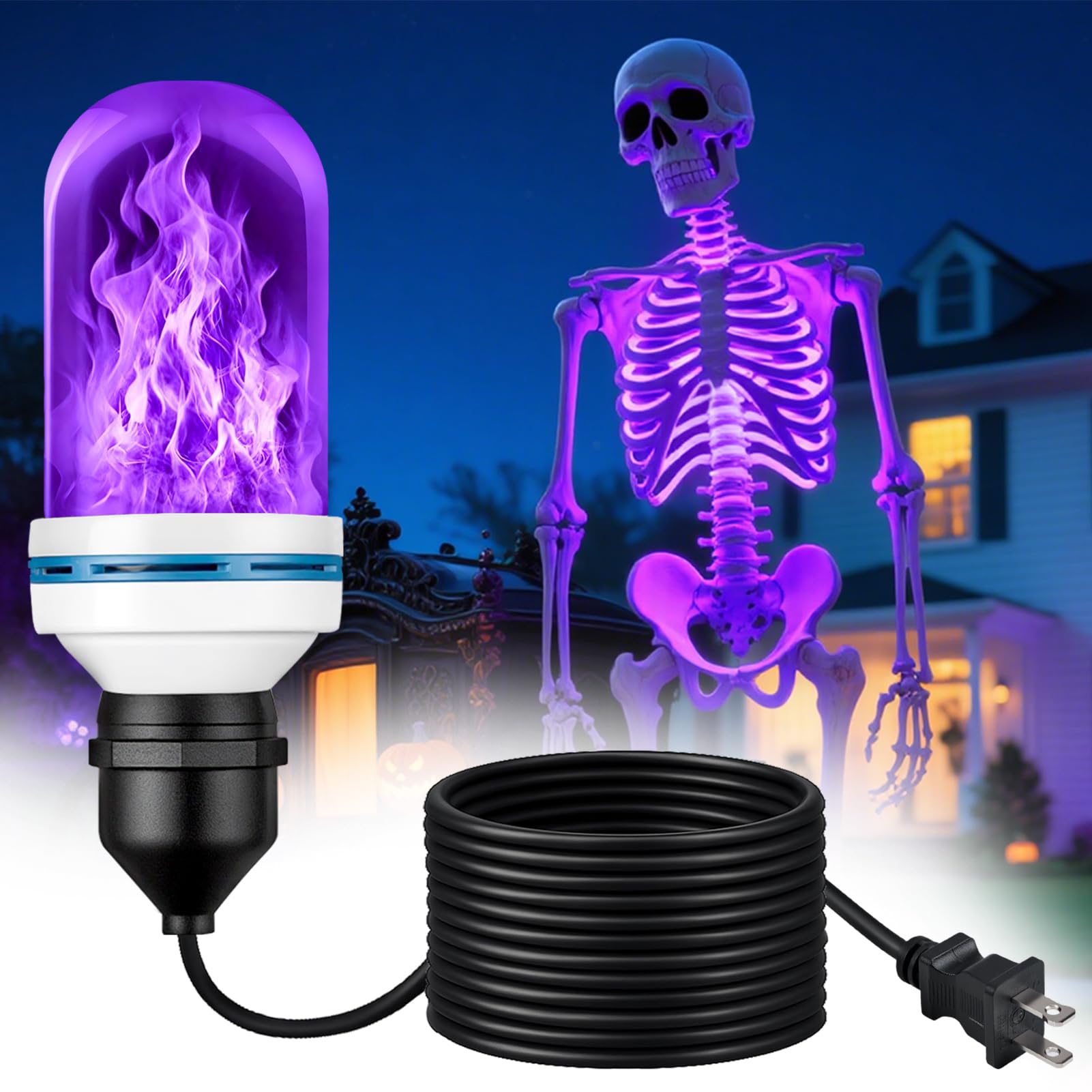 Photo 1 of TAINAT Halloween Skeleton Lighting Kit,4 Modes LED Purple Flame Light Bulb with 19.7ft Wire for Giant Skeleton,Flickering Skeletons Lights for Outdoor Yard Skeleton Decoration