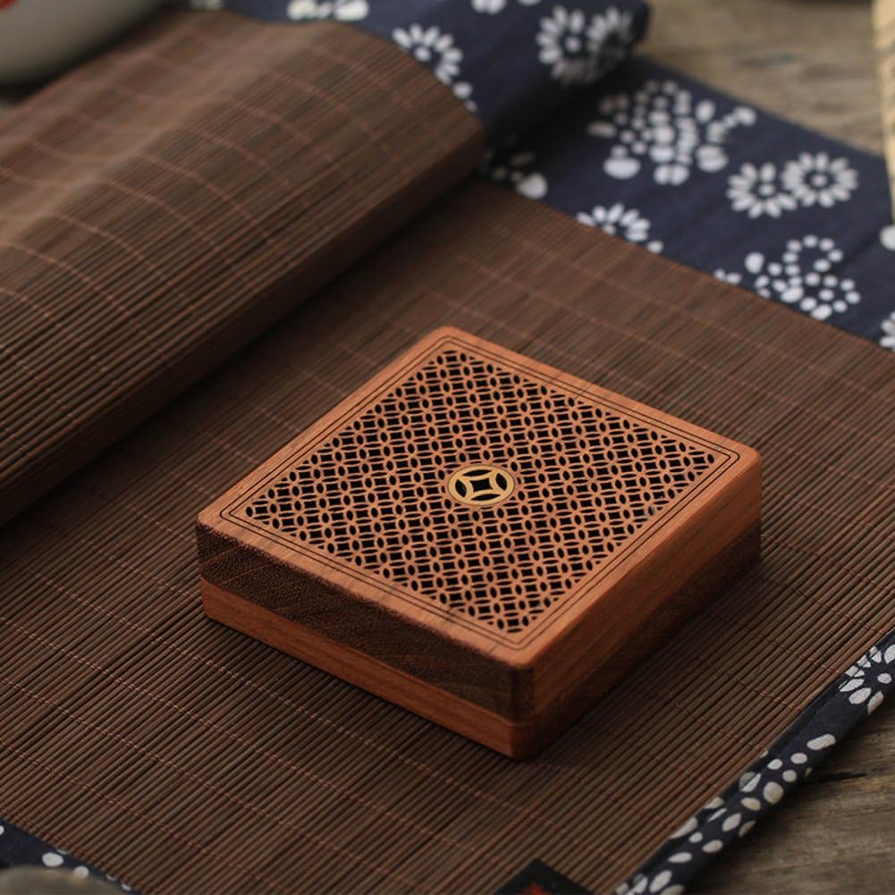 Retro incense burner box,Wooden creative thurible for home use or yoga room decor incense ash catcher tray bowl-A L3.3*W3.3*H1inch(8.5*8.5*2.5cm)