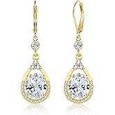 Sterling Silver Drop Earrings for Women Trendy Leverback Silver Dangle Earrings with Cubic Zirconia Charm Dangle Drop Earring Jewelry Hypoallergenic