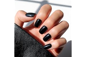 Glamnetic Press On Nails - Jet Black | Short Squoval Black Fake Nails with a Glossy Finish, Salon Quality Halloween Nails | 15 Sizes - 30 Nail Kit with Glue