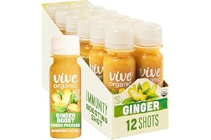 Vive Organic Immune Support Ginger Shot, Cold-Pressed Ginger Root & Organic Juice, Gluten Free, Vegan, Immunity Booster 2 Fl Oz (Pack of 12)