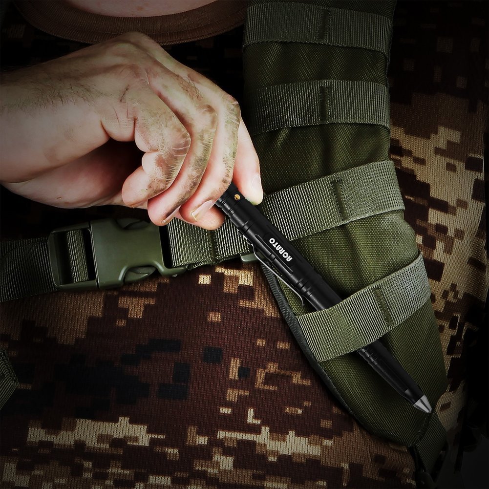 Tactical Pen ACRATO Kubotan Multifunktional Tactical Stift Military Pen mit Kugelschreiber Taschenlampe Glasbreche zur Selbstverteidigung Campingwerkzeug Militärwerkzeug Schwarz