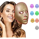 BeaRay LED Face Mask Light Therapy – 7-in-1 Colors Facial Skin Care Mask for At-Home Use, Portable, Cordless & USB Rechargeable (Gold)