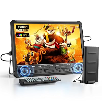 NORTHING 10.7" IPS Flat Screen TV, Portable Mini TV with Antenna ATSC Tuner, LCD Monitor 1080P with HDMI, AV, USB Input, Remote Control, Stand, Small Television for Camping Car Travel