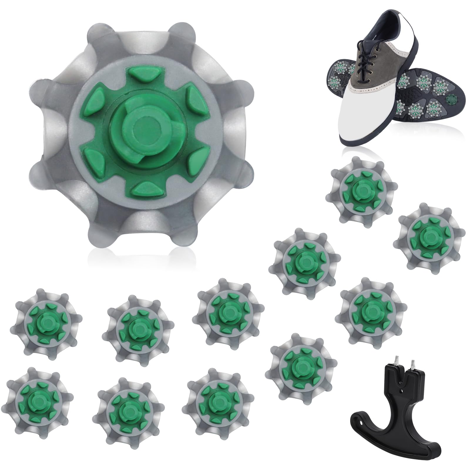 12pcs Green Replacement Golf Shoe Studs with Spike Wrench, Stability & Comfort Golf Shoe Accessories