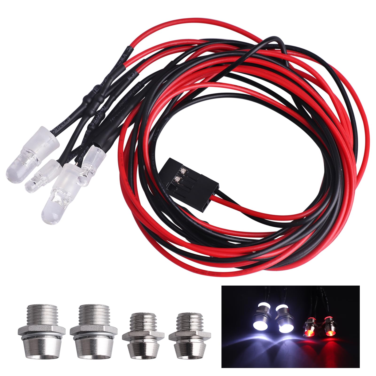Photo 1 of HobbyPark 4 LEDs RC Car Light Headlights Taillight Kit Accessories for Traxxas Slash 4X4 2WD Rustler VXL 4Tec 2.0 Arrma HSP Tamiya Redcat RC4WD Axial SCX10 Truck Tank Crawler(2 Red +2 White)