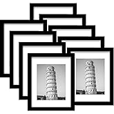 Wiscet 11x14 Picture Frame Set of 9, Display Pictures 8x10 with Mat or 11x14 Without Mat, Photo Frame for Wall Mounting or Tabletop Display, Black.