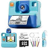 Kids Camera Instant Print, LETSHAHA Christmas Birthday Gifts for Toddler Girls Boys Age 3-12, 24MP & 1080P Selfie Digital Camera with 3 Roll No-Ink Print Paper 32GB SD Card - Blue