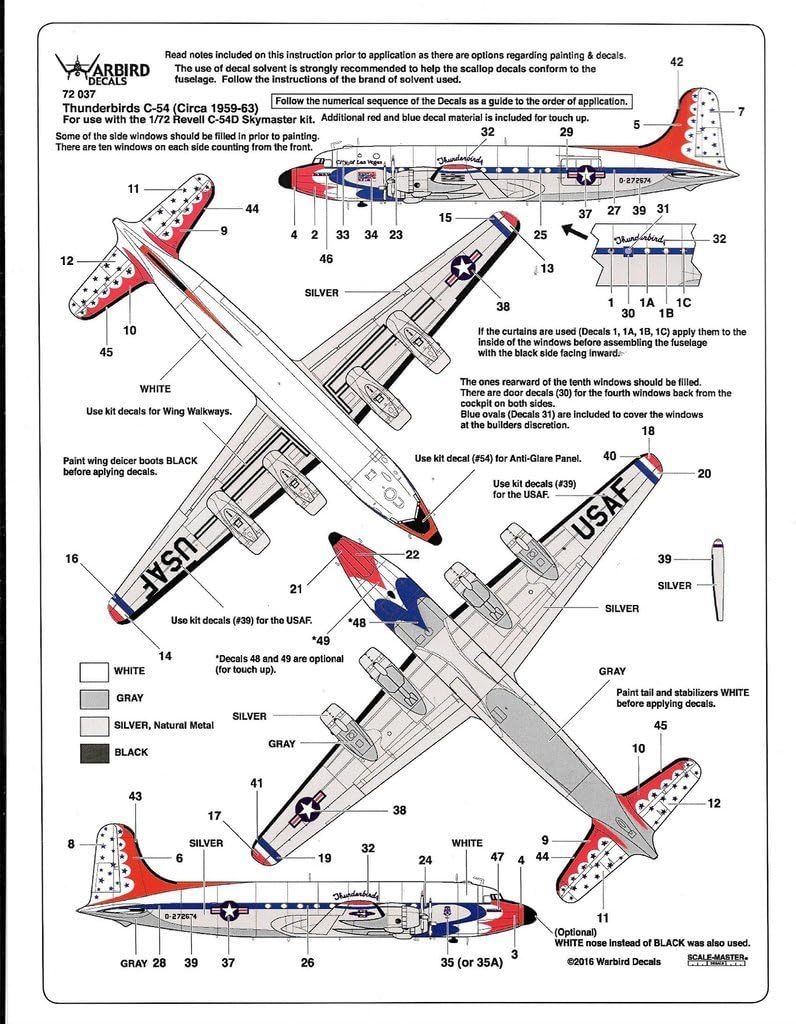Warbird Decals WBD72037 1:72 Thunderbirds C-54 Skymaster 1959-63 [WATERSLIDE Decal Sheet]