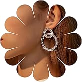 Andelaisi Boho Rhinestone Circle Drop Earrings Gold Crystal Circle Dangle Earrings Large Double Circle Hoop Earrings Bling Cz Circle Studs Earrings Jewelry for Women