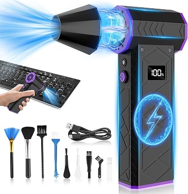 Elektrisches Staubgebläse mit 130000RPM, Leistungsstarker Druckluft-Staubwedel, 4-Stufig Einstellbar, Akku Betrieben, Reinigungsset mit HD-Display, Electric Air Duster für Tastatur, PC und Auto
