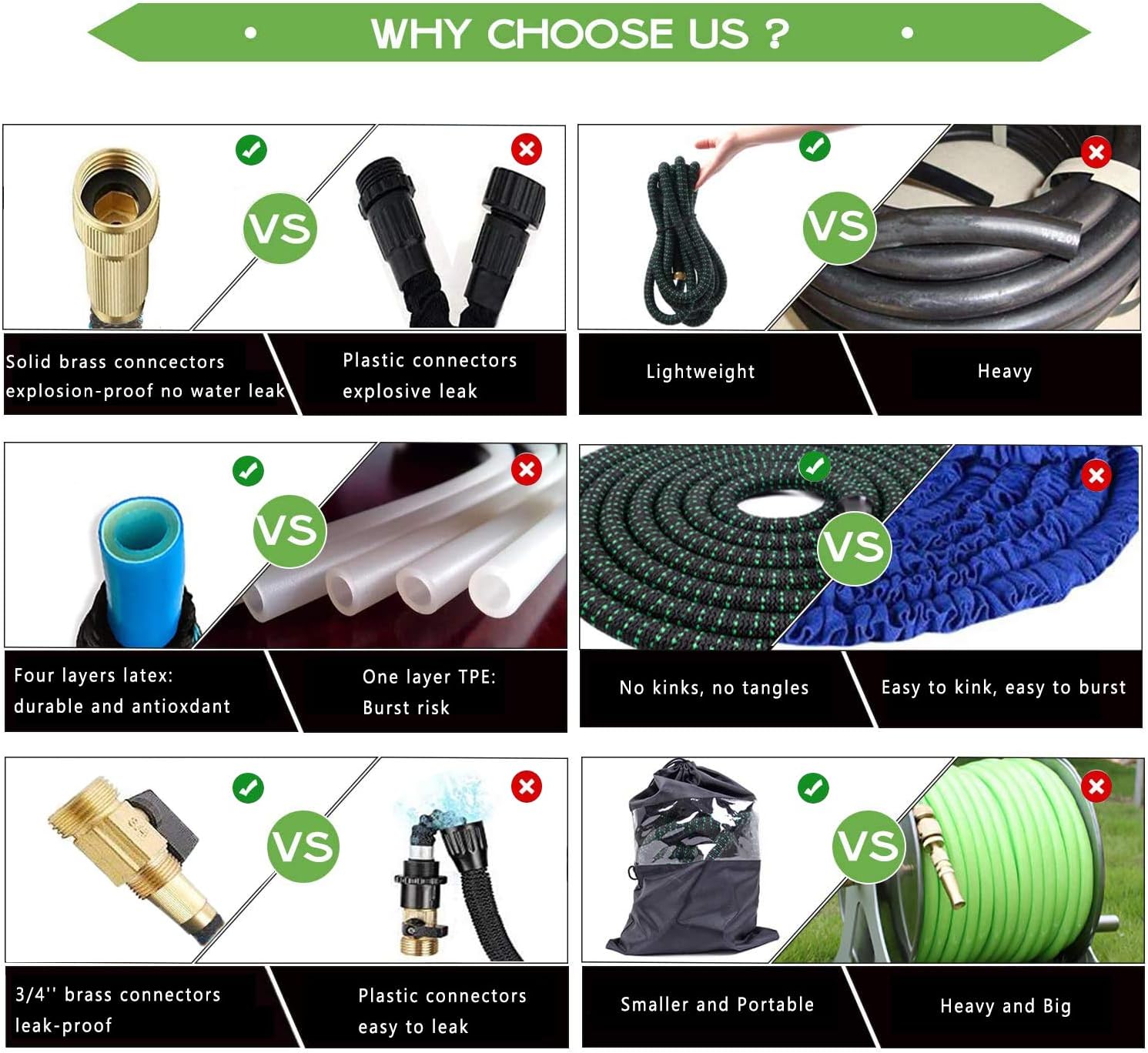 Upgraded Expandable Garden Hose 50 FT 100FT Retractable Water Hose with 4-Layers Flex Strong Latex, 3/4" Solid Brass Connectors and 9-Way High Pressure Hose Nozzle for Lawn, Patio, Garden : Garden & Outdoor