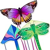Crogift 3 Pack Large Kites - Butterfly Delta Dragonfly Kites Easy to Fly for Adults Kids Beach Park Outdoor Game Activities, Gifts for Easter and Festival