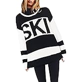 Yousify Womens Sweaters Fall 2025 Oversized Color Block Ski Sweater Crewneck Winter Tops S-2XL