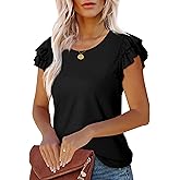 WEESO Womens T Shirts Ruffle Short Sleeve Summer Tops Cute Crew Neck Casual Blouses