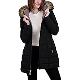 Laundry by Shelli Segal Women's Stretch Quilted Puffer Jacket – Long Winter Coat With Faux Fur Hood